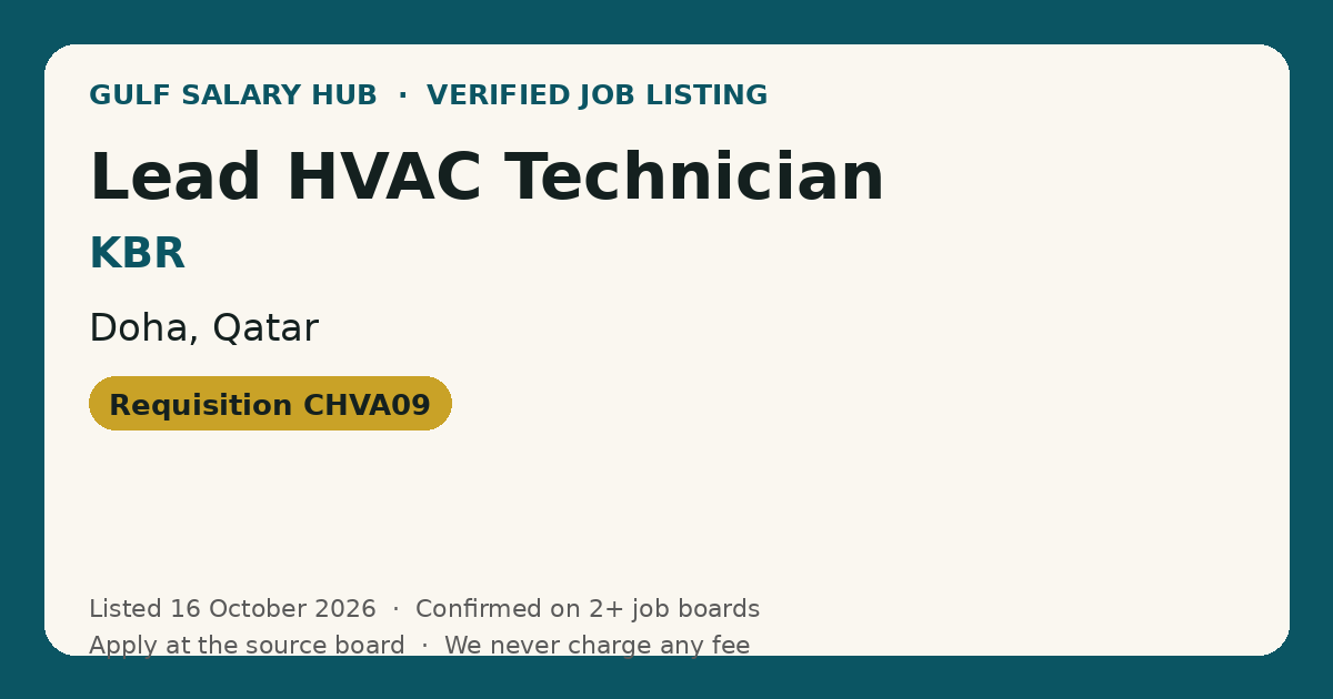 Lead HVAC Technician job at KBR in Doha, Qatar — listed 16 October 2026